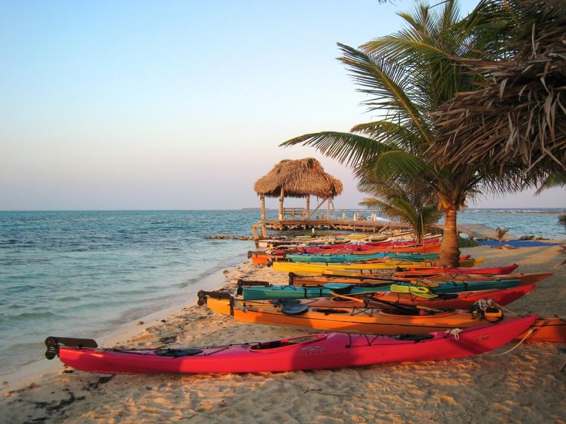 Kayaks on the beach in Belize