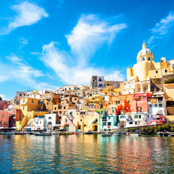 Colorful buildings on Procida Island in the Gulf Naples