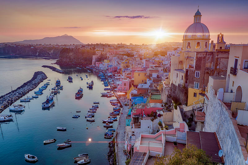 Beautiful sunset in Procida island, Italy.