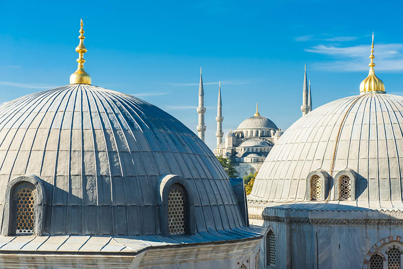 Blue Mosque and cupolas seen from Hagia Sophia in Istanbul, Turkey Blue Mosque and cupolas seen from Hagia Sophia in Istanbul, Turkey