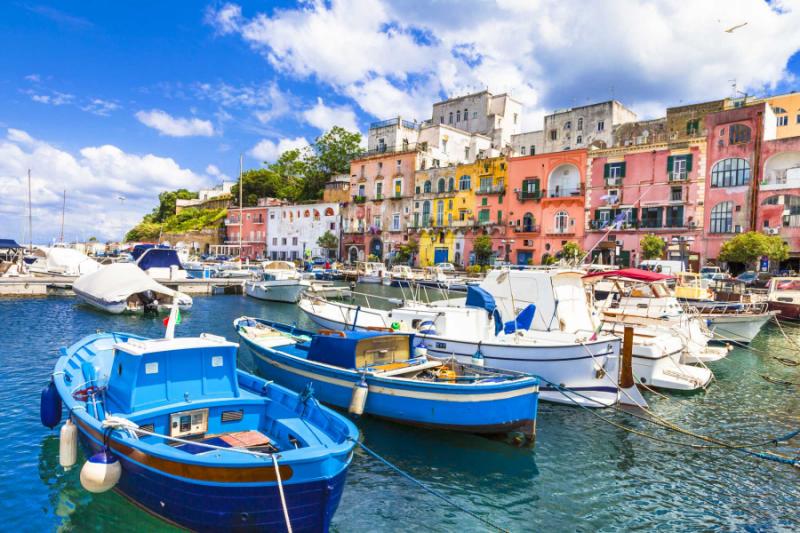 Procida island with its colorful houses - off the coast of Naples, Italy