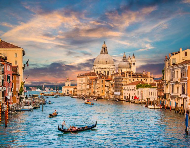 View of the grand canal and Santa Maria della Salute in Venice, Italy.