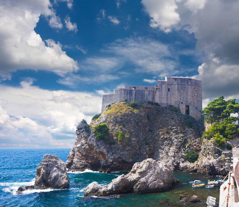 Fort Lovrijenac on a high cliff and small bay of the Adriatic Sea, Dubrovnik