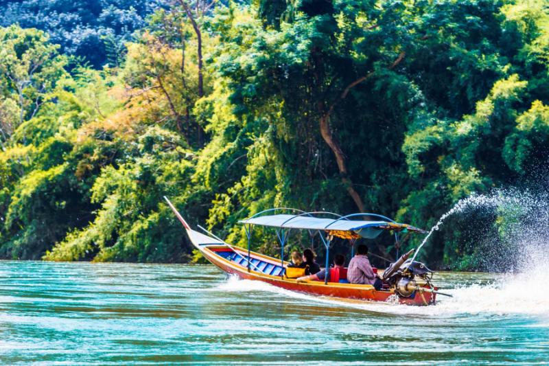 Speed boat on Mae Nam Kok river in Chiang Mai, Thailand