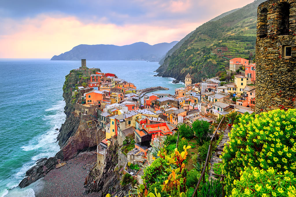 View of Vernazza from the Cinque Terre trail in Italy View of Vernazza from the Cinque Terre trail in Italy