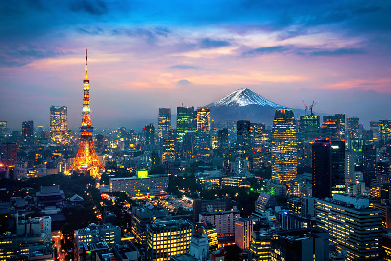 Tokyo skyline with Mt Fuji in Japan.