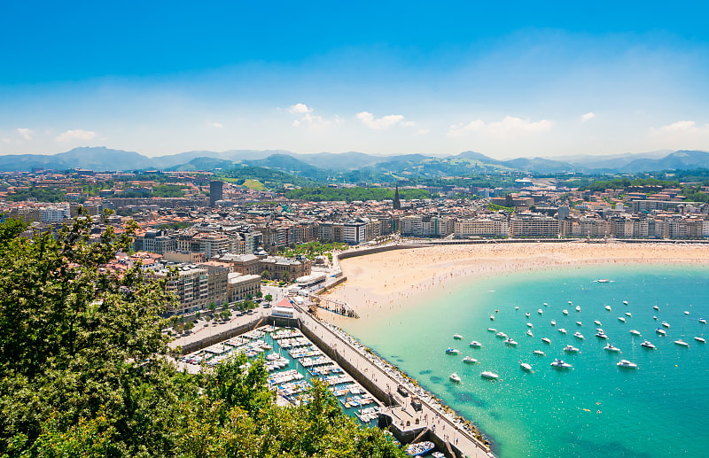 Aerial view of the beach strand in San Sebastian, Spain.