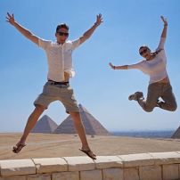 Travelers at the Great Pyramids in Egypt