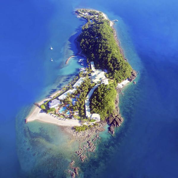 An aerial view of a Whitsunday island in Australia
